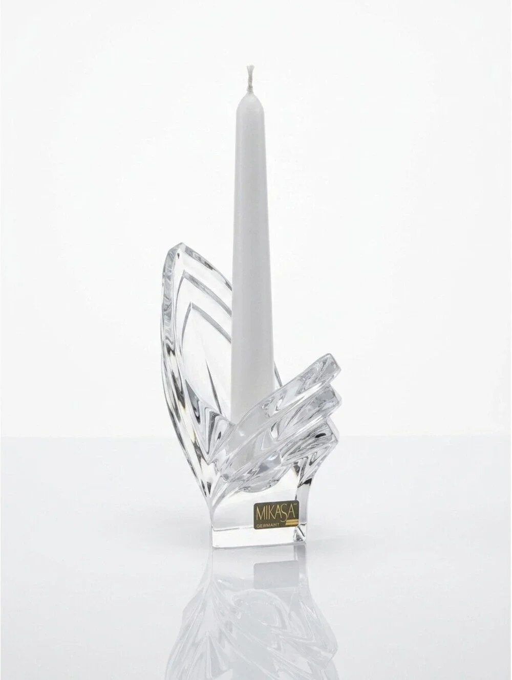 Vintage Mikasa Germany Crystal Art Deco Style Taper Candle Holder Original Label